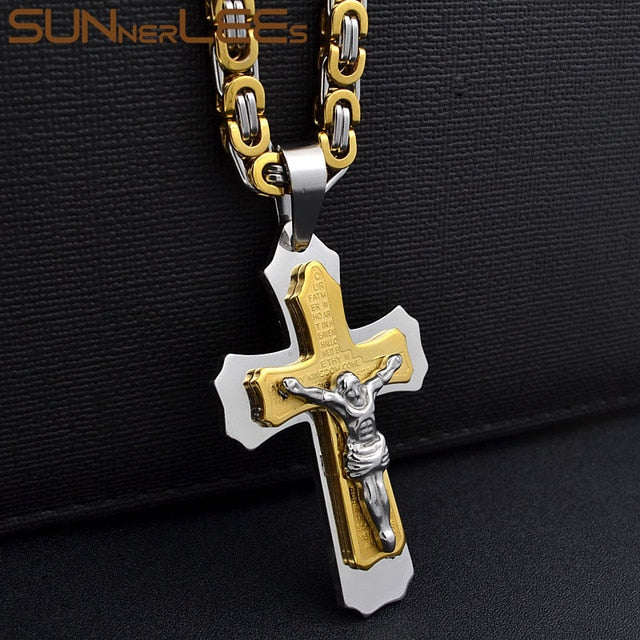 SUNNERLEES Gold Color Stainless Steel Jesus Christ Cross