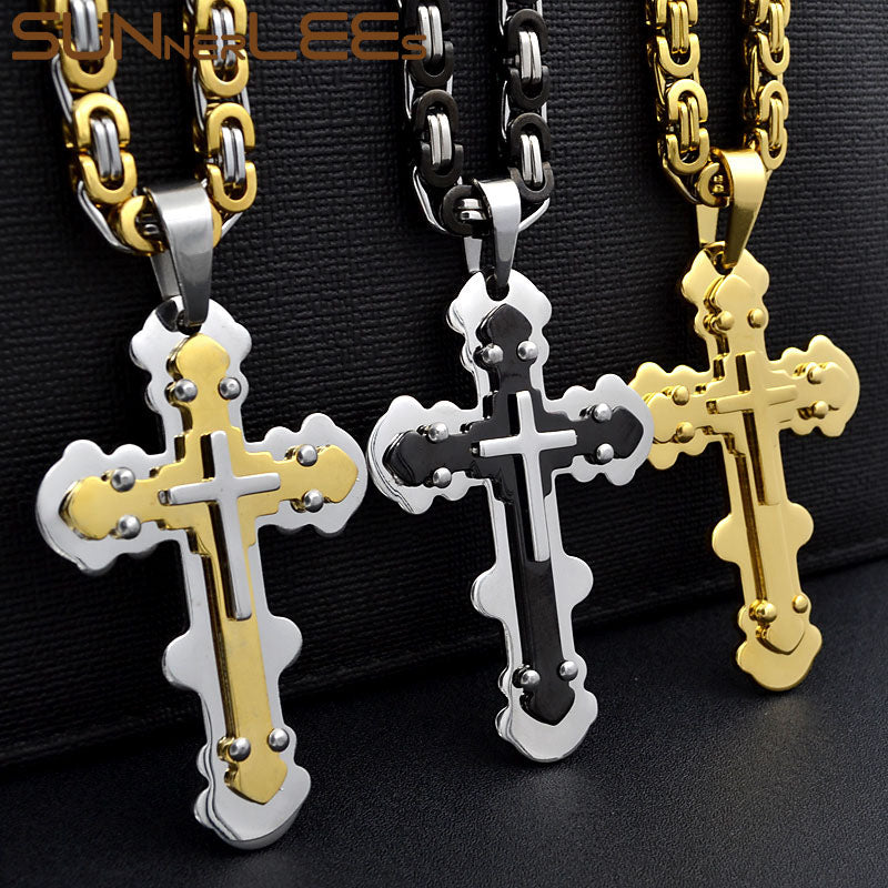 SUNNERLEES Stainless Steel Jesus Christ Cross Pendant Necklace