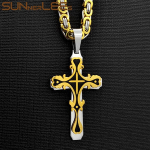 SUNNERLEES 316L Stainless Steel Jesus Christ Cross Pendant Necklace