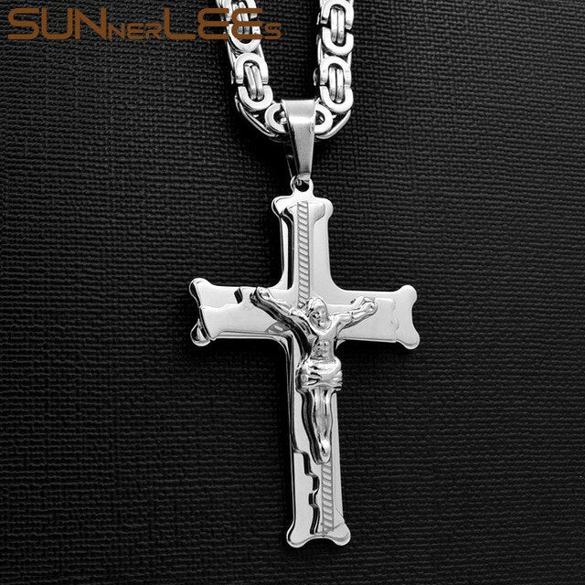 SUNNERLEES 316L Stainless Steel Jesus Christ Cross Pendant Necklace